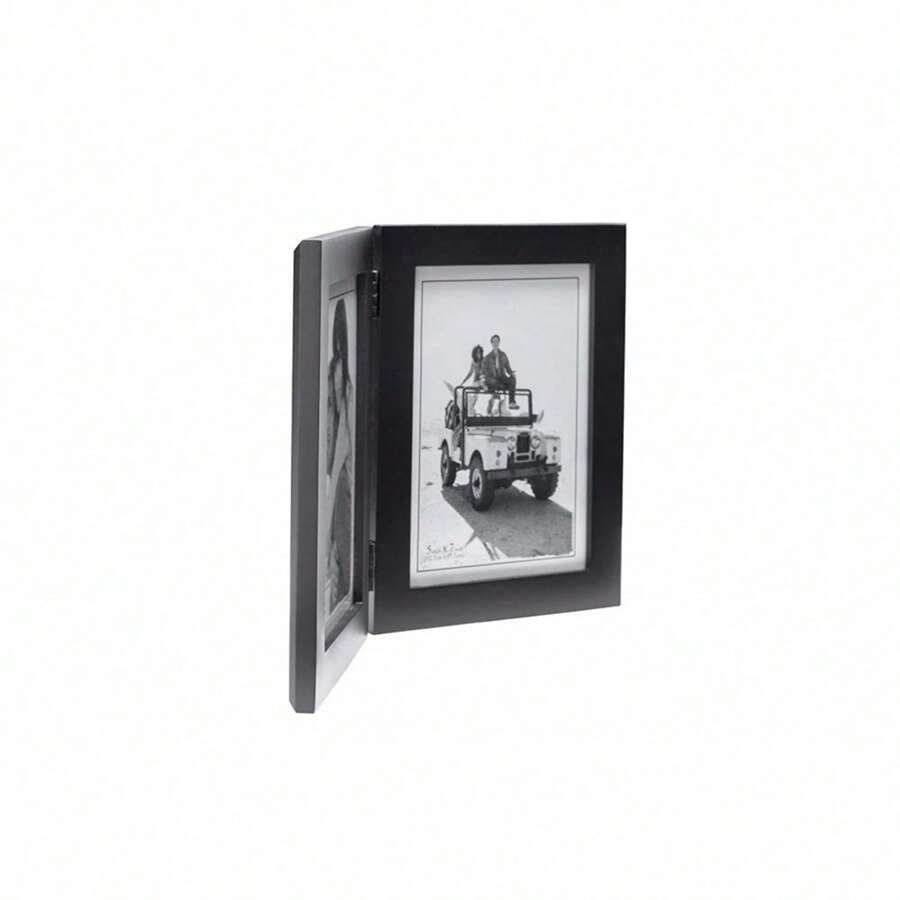 Double Vertical 5x7 Picture Frame - Wide Real Wood Molding, Real Glass - Black
