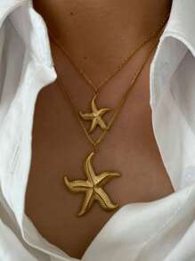 Monlansher 1 pezzo Collana donna in acciaio inossidabile con pendente a forma di stella marina e spirale, dal design semplice e alla moda, di alta qualità, durevole e versatile per uso quotidiano