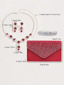 Sac de soirée de luxe pour femmes avec décorations de strass et chaîne d'épaule, set d'accessoires de robe de soirée comprenant des boucles d'oreilles, un collier, un bracelet réglable
