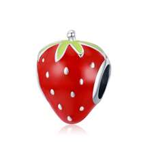 WOSTU 1 pièce Pendentif en argent sterling 925 avec cerise rouge émaillée et forme de cœur, accessoire pour bracelet et collier de femme