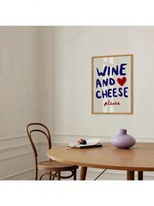 1 pieza/2 piezas Impresión de "Vino y queso por favor" Arte de pared para cocina, póster abstracto Bon Appétit Imagen francesa para comedor, decoración del hogar Pintura en lienzo Pósteres sin marco