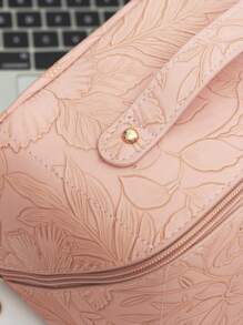 1 PC High-Grade Cherry Blossom Pink PU Leather Retro Style Embossed Relief Make Up Bag,Fashionable And Casual Large Capacity Portable Zipper Makeup Bags,Travel And Vacation Essentials Cosmetic Bags For Sanitary Napkins,Pouch Pads,Wired Earphones,Earpods,Headphones,Charger,Lipsticks,Cosmetics,Perfume,Skin Care And Beauty Products,Home Decor,For Mom,Women,Nurses,Students,School Girls,Keys,Holiday Gifts