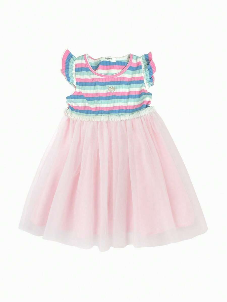 Balabala Strickkleid für junge Mädchen, gestreiftes ärmelloses Prinzessinnenkleid