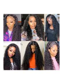 34Inch Discount Water Wave Curls 13X4 Front Lace Wigs Human Hair Natural Color Black 150% Density Glueless Transparent Lace Pre-Cut Pre-Plucked Natural Hairline Around Baby Hair Adaptable To All Ethnicities Human Hair Wig Glueless Human Hair Wig (8-34Inch)
