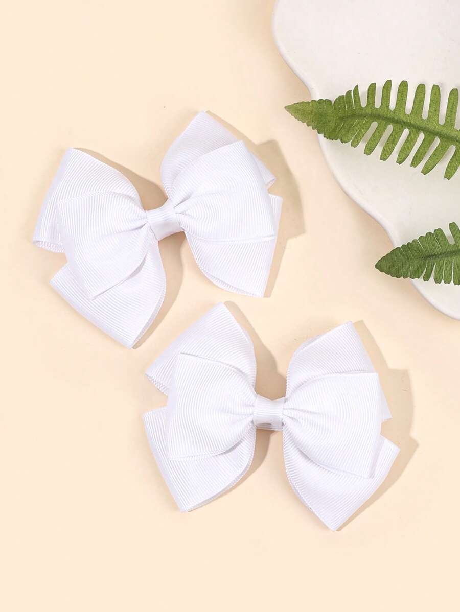 2pcs White Hair Clips, Suitable For Girls, White Elegant Ribbon Bow Hair Clips, Cute Solid Color Alligator Clips, Solid Color Bow Hair Clips, Children's Daily Hair Accessories