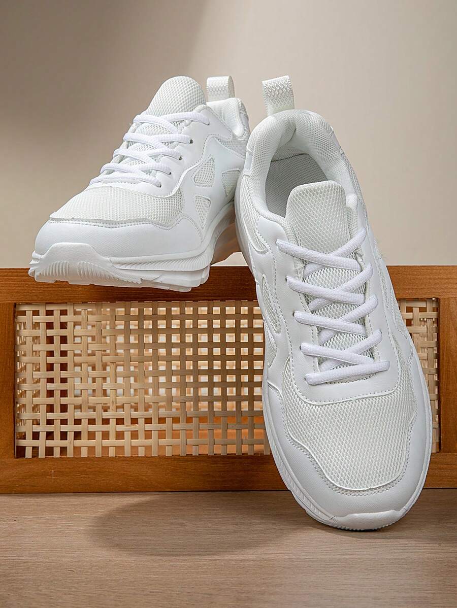 Unisex Couples Shoes, Size 36-47, Summer Shoes, White Fashionable Minimalist Platform Sneakers, Outdoor Hiking Shoes, Breathable Mesh Sports Tennis Shoes, Lightweight Comfortable Women Running Shoes - White - View 1