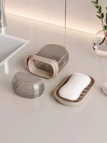 2件套便携式旅行皂碟和牙刷架套装 - 塑料材质，椭圆形，露营、健身、浴室必备配件