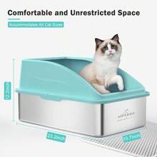 Stainless Steel Litter Box | XL Enclosed Cat Litter Box With Lid For Big Cats | High Sided, Anti-Urine Leakage | Non-Stick Bottom & Includes Litter Mat & Metal Scoop - 綠松石 - 查看 4