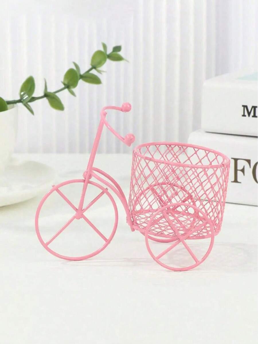 1pc Pink Iron Tricycle Candy Basket Cosmetic Storage Rack Wedding Wedding Candy Box Creative Wedding Gift Ornaments - Pink - View 1