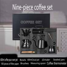 9件套手动咖啡机套装，包括手磨咖啡机、手冲咖啡壶、滤纸，以及全套咖啡冲泡设备。 - 彩色 - 查看 12