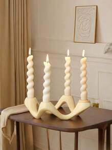 1 Peça Porta-velas de Quatro Orifícios Bege Prateado, adequado para mesas de jantar, salas de estudo, salas de estar e várias ocasiões como um porta-velas decorativo, Casamento