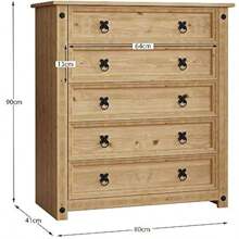 Corona Chest Of Drawers 5 Drawer Solid Pine Wood - Natural1 - View 4