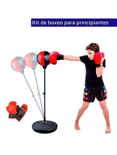 Kit de Boxeo: Guantes de Boxeo y Pera de Boxeo su Base con Altura Ajustable 31-59 in (80-150 cm), Pera de Boxeo para Entrenamiento en Casa, Set de Pera de Box y Guantes para Principiantes. Bluelander.