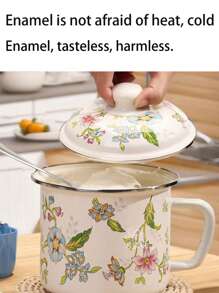 1 pièce Tasse émaillée épaisse avec couvercle, grande capacité, tasse résistante à la chaleur pour lait/thé/eau. Boîte à thé émaillée, bocal hermétique vintage résistant à la chaleur avec anse et couvercle