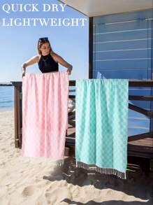 1/2/3pcs Checkered Plaid Turkish Beach Towel Beach Blanket Sand Free Quick Dry Oversized Thin Cloud Alaska Cruise Essential Summer Vacation Accessories Beach Gift Must Haves Gear Stuff Travel Gadgets