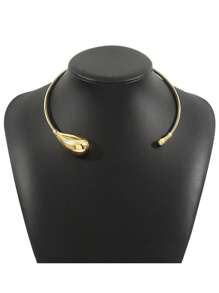 1 件时尚复古休闲金属极简主义泪滴领项链，高端金色夸张老钱风格适合女性 - 金色 - 查看 5