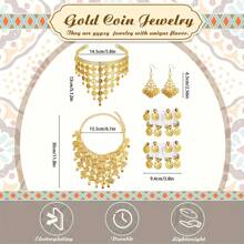 女士肚皮舞服装套装，波西米亚风硬币臀巾，硬币手链，钓鱼耳环，小硬币发链，项链，适合演出舞会 - 彩色 - 查看 3