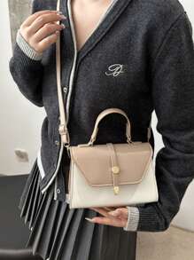 Neue Frühlings Kontrast Farbblock Patchwork Handtasche, modische Schulter- und Umhängetasche - Khaki - Übersicht 5