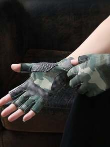 1 par de guantes de pesca informales de poliéster con estampado tropical para hombres, de verano, transpirables con protección UPF, antideslizantes para deportes al aire libre