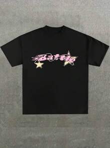Jual Idol T-Shirt Baju Kaos Couple  ,Casual Print,Comfortable And Versatile,Letter Pattern Pure Cotton 220g Printed T-Shirt - Black - View 1
