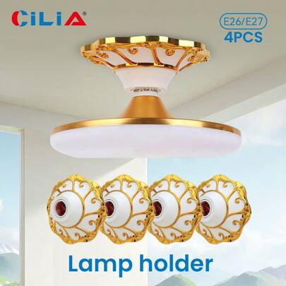 CILIA Set de 4 portalámparas colgantes, zócalo de bombilla E26/E27, 110V - 220V, estilo de relieve de pétalo, ideal para el hogar, la oficina y el estilo industrial, en blanco/dorado/plateado