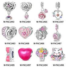 1 pieza Compañero permanente del amor, romántico rosa corazón de rosa de amor, lazo de amor, broche fijo, ramo de amor, gato y flor, cuentas de flor, colgante adecuado para pulsera de serpiente, collar, llavero, cuentas plateadas adecuadas para hacer joyería DIY, regalo de aniversario, Navidad, para chicas, pareja, regalo del Día de San Valentín