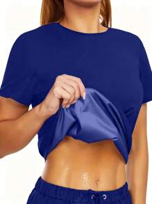 Women's Sweat Enhancing Fitness Top, Short Sleeve T-Shirt, Thermal Fitness Tank Top For Waist Training - Blue - View 1