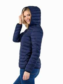 Women's Puffer Jacket Quilted Lightweight Padding Hood Packable Bubble Coat - Blue - View 2
