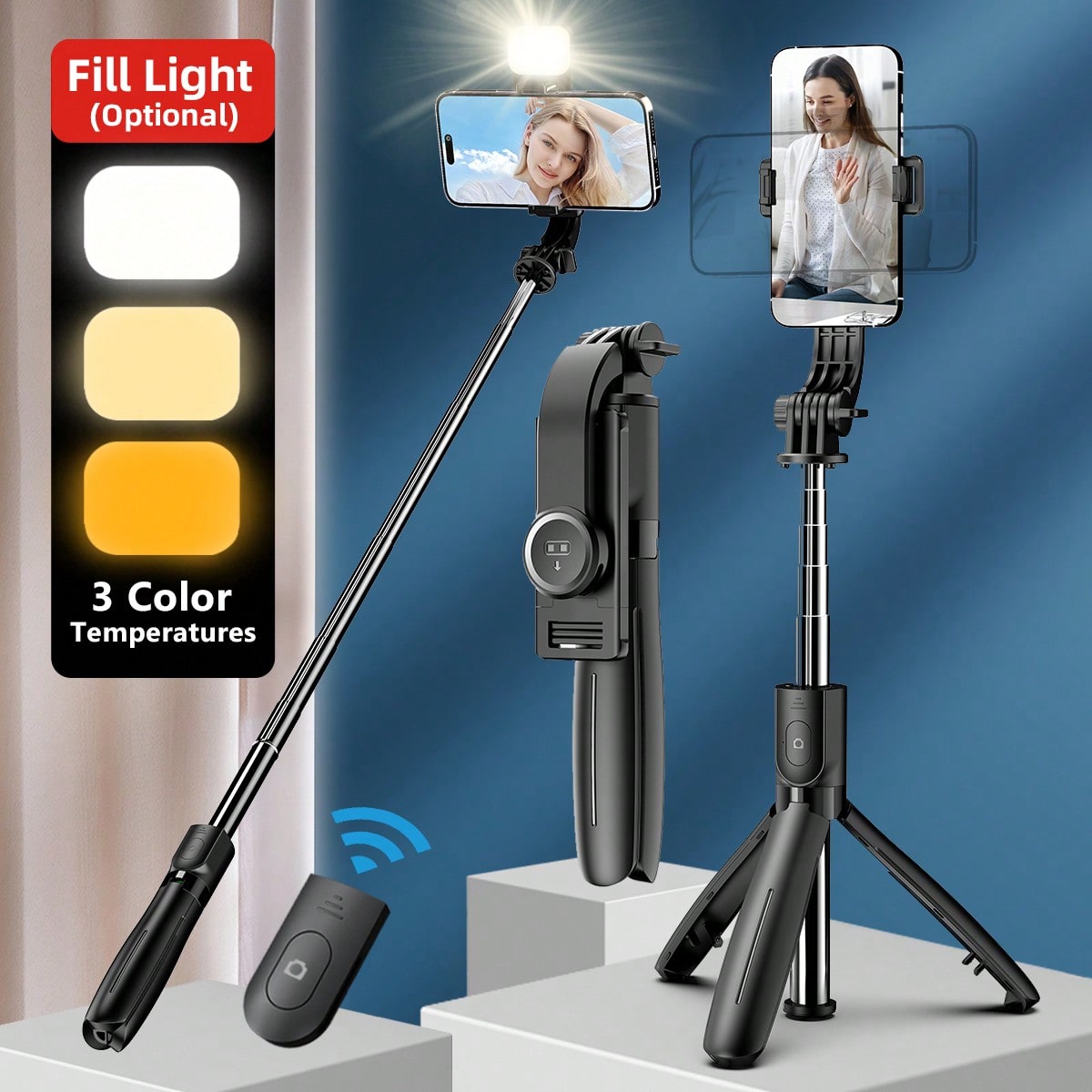 4-In-1 Extendable Selfie Stick Tripod With Detachable Phone Holder And Wireless Remote, Compatible With GoPro, And Other Devices
