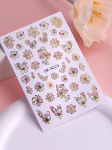 2片彩色花卉美甲贴纸，金色花瓣边缘，DIY图案自粘贴纸，适用于亚克力指甲和美甲配件。 - 彩色 - 查看 7