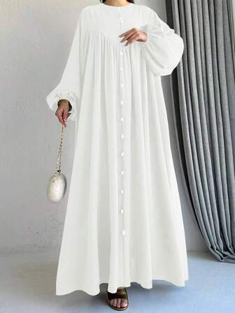 女士纯色中东风格舒适休闲连衣裙，秋冬