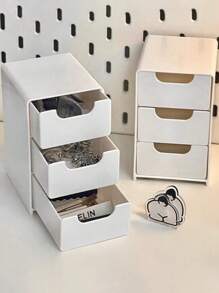 1pc Mini 3-Drawer Storage Organizer, Desktop Storage Unit For Jewelry, Cosmetics, Craft Supplies, Ideal For Office, Arts & Crafts, DIY Accessories - White - View 8