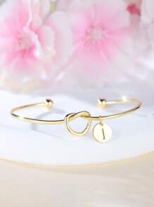 Tsnamer 1 pieza Brazalete con inicial dorada Brazalete con disco de nudo clásico con inicial de la A a la Z Brazalete personalizado de puño para mujer Joyería de uso diario