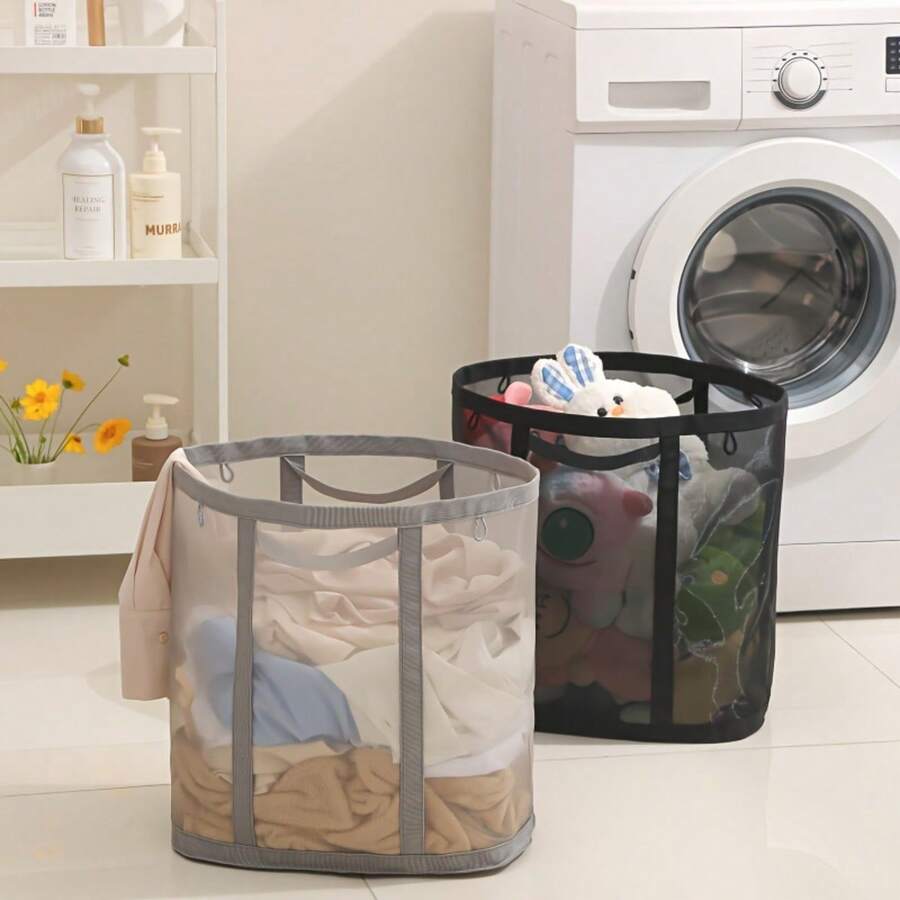 Oversized Foldable Laundry Basket - Space Saving, Portable Mesh Clothes & Miscellaneous Basket, Easy Folding Design With Hanging Ring, Suitable For Bedroom, Bathroom And Laundry Room Organization