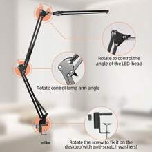 Lámpara de escritorio LED flexible de 24W con 2 cabezales, cable USB, brillo ajustable, instalación de abrazadera, lámpara de lectura que cuida los ojos para escritorio de oficina, escritorio de computadora, biblioteca, escuela, dormitorio, estudio, laboratorio, sala de costura, sala de estar