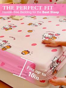 Sanrio 1 pièce Drap-housse imprimé de bande dessinée, Protège-matelas, Housse de lit, Drap-housse, Textile d'ameublement confortable, Protège-matelas respirant et résistant à la formation de peluches, Décoration d'intérieur, Convient à tous les formats de lit - Double, Full, Queen, King, Toutes saisons, Anti-poussière, Lavable en machine