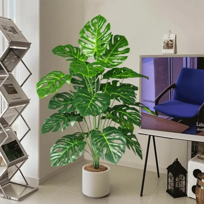 Planta artificial Monstera de 110 cm com folhas de maçã, feita de plástico, em vaso, ideal para decoração de Natal, presente de Halloween e decoração de Ano Novo.