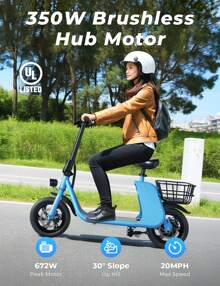 WIND HORSE 12.5" Tires Electric Scooter With Seat & Basket For 14+ Ages, 20 Miles Range, Peak 672W Up To 15.5 MPH, Dual Disc Brakes, 265LBS Max Load, Foldable Electric Scooter For Adults Commuting Campus