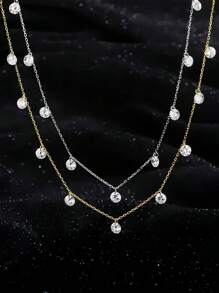 1 件 S925 纯银水滴锆石链项链，时尚设计百搭锁骨链，适合女性日常、婚礼、派对穿着，也是送给爱人的好礼物 - 水滴鋯石鏈條項鍊 - 查看 3