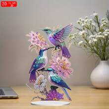 طقم رسم ماس 5D بشكل غير متماثل بنمط الطيور والزهور، مناسب للمبتدئين البالغين، زخرفة منزلية للمنضدة في الغرفة المعيشة والنوم والمكتب 24.6x15.3سم