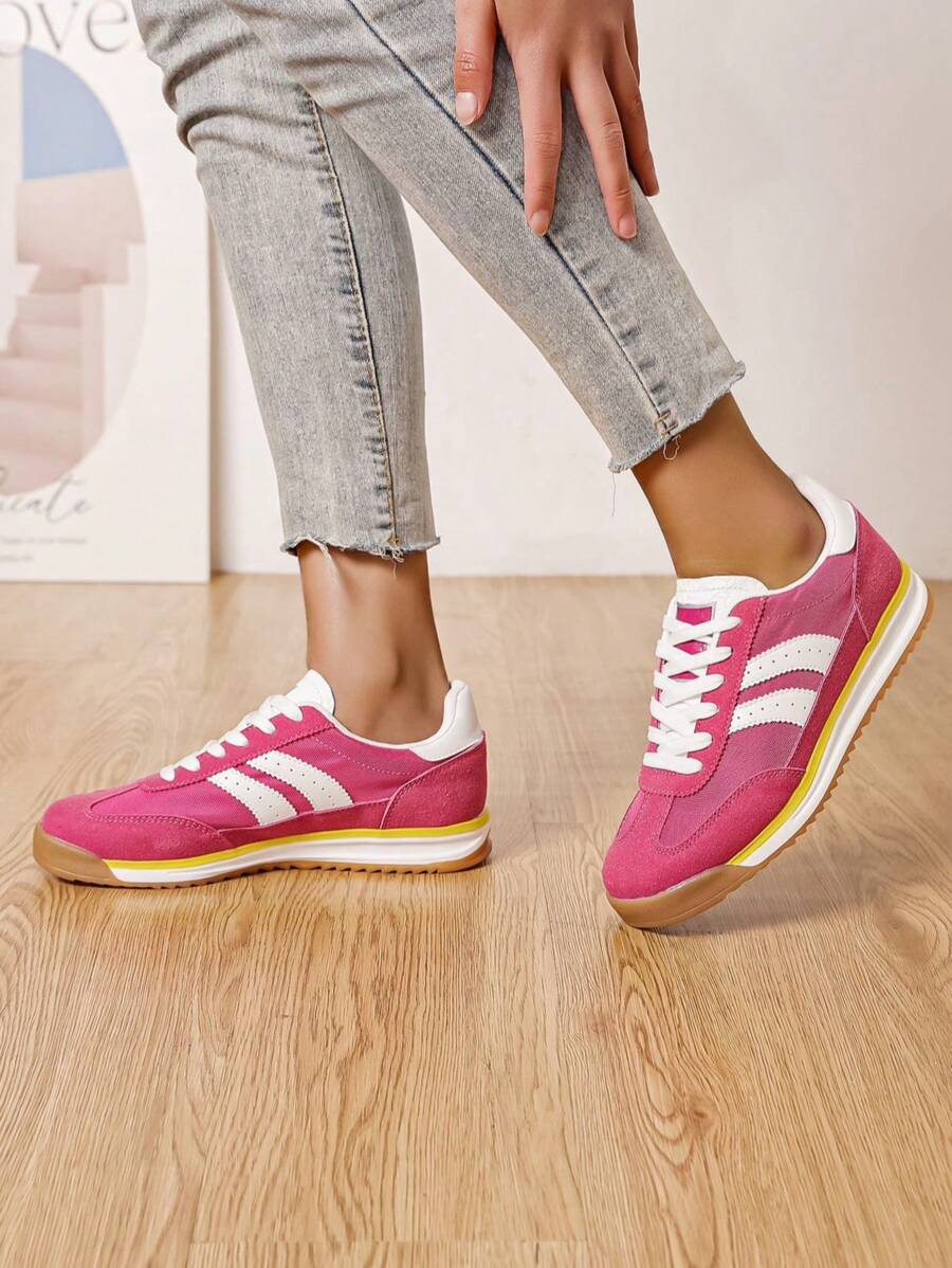 Women's Lace-Up Casual Comfortable Sneakers, Versatile For Daily Wear - Pink - View 1