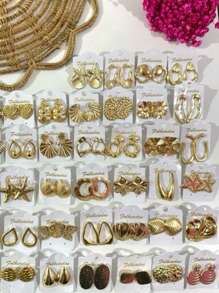 Gold Plated Earrings Kit, Women's Fashion Jewelry, Assorted Models - KIT 10 PAIRS - View 3