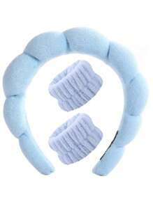 14 件纯色沐浴头带和沐浴腕带套装，洗脸头带、腕带、化妆护肤头带 - 彩色 - 查看 17