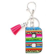 1 pièce Porte-clés avec pompon moelleux arc-en-ciel rayé lettre style coréen, pendentif imprimé léopard, convient comme cadeau - Multicolore - Voir 36