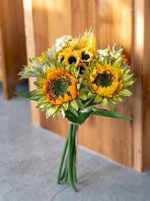 Artificial Sunflower Bouquet, Silk Sunflowers Fake Yellow Flowers For Home Decoration Wedding Decor, Artificial Sunflowers Bouquet Fake Flower Bouquet With Sunflowers For Bridal Bouquets Wedding Centerpieces Decor Party, DIY Wedding Bouquets Baby Shower Outdoor Indoor Decoration Gifts Birthday Graduation