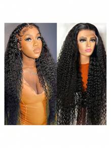 34Inch Discount Water Wave Curls 13X4 Front Lace Wigs Human Hair Natural Color Black 150% Density Glueless Transparent Lace Pre-Cut Pre-Plucked Natural Hairline Around Baby Hair Adaptable To All Ethnicities Human Hair Wig Glueless Human Hair Wig (8-34Inch)