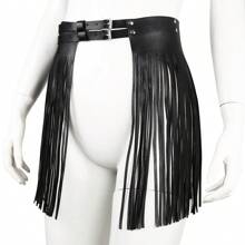 1pc Women's Fashion Fringed Skirt, Sexy Black Leather Bondage Fringe Skirt Waist Belt - Black - View 1