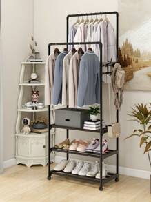 1pc Multi-Function Iron Rack, Dual-Layer Coat/Hat Hanger, Shoe Rack, Storage Shelf, Movable And Easy Install, Suitable For Living Room, Entry, Bedroom, Study Room, Office, Holiday/Christmas Gift