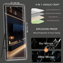 HASIPU 56" X 16" Full Length Mirror With LED Lights, Full Body Mirror With Triangle Pattern Light, LED Free Standing Floor Mirror, Wall Mounted Mirror Dimming & 3 Color Modes Suit For Bedroom,Living Room Bathroom Accessories Back To School - US A Type Plug(110-127V) - View 6