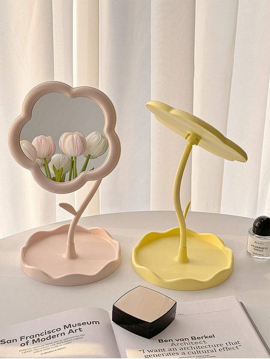 Flower Pattern Makeup Mirror, Cute Tabletop Vanity Mirror For Girls, Portable Makeup Mirror For Dorm, Students,Makeup,Cheap,Room Decor,Vanity,Travel,Bedroom,Makeup Accessories,Mirror,Vanity Mirror
